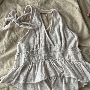 Cotton Candy White Smocked Tie Front Blouse